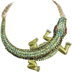 Gothic Crystal Crocodile Necklace Women Prom Halloween Accessories Green Gold